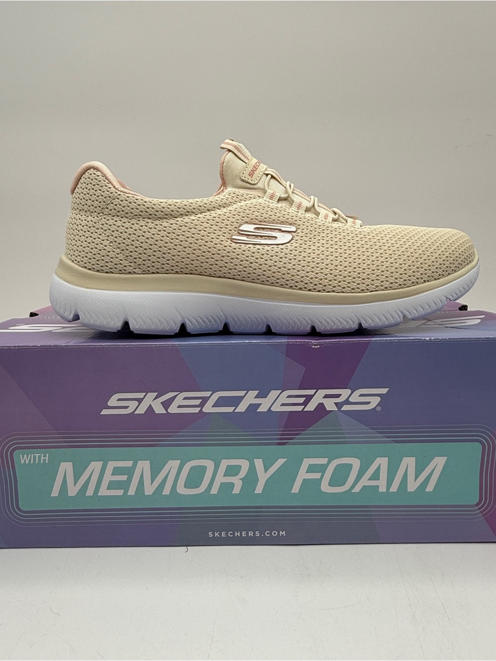Skechers Womens Summits Calm Harmony Sneakers Taupe Pink 7W Memory Foam NIB